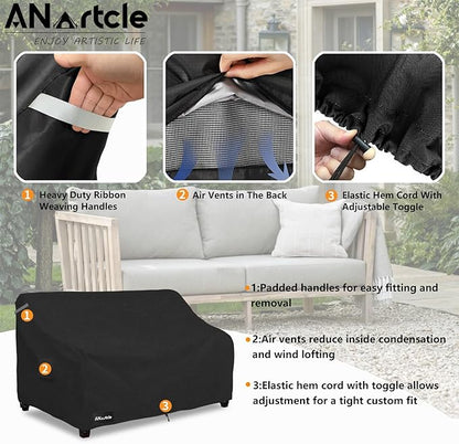 ANartcle 3-Seater Patio Sofa Cover,76W x 32.5D x 33H Inches Outdoor Couch Cover,100% Waterproof Heavy Duty Patio Sofa Covers,Patio Furniture Covers,Black