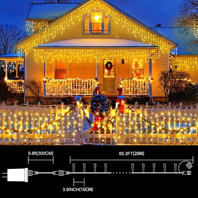 66ft Christmas Decorative Mini Lights,200 LED Green Wire Fairy Starry String Lights Plug in, 16Lighting Modes, for Indoor Outdoor Xmas Tree Wedding Party Decoration (Warm White)
