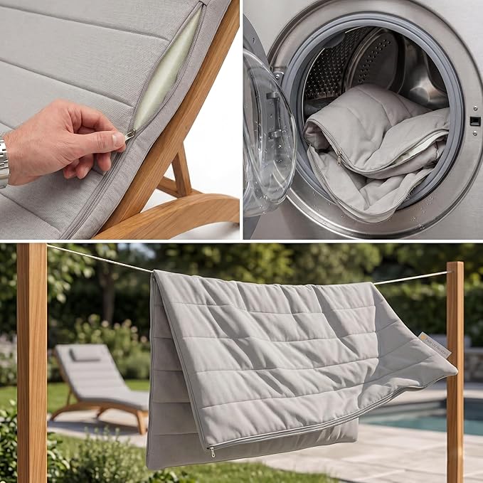 Quilted Chaise Lounge Outdoor Patio Furniture Cushions | Water-Resistant Patio Chair Cushions | Durable, High-Density Foam Outdoor Chair Cushions - Heather Grey, 72"x21" (Chair Not Included)