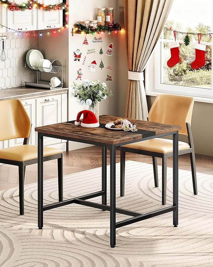 CHOEZON Square Kitchen Dining Table, 29.5'' Dining Table, Small Dining Tables, Writing Desk, Coffee Tables, for Restaurant, Living Room, Apartment, Rustic Brown and Black TCZ02BF