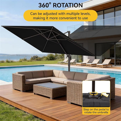 9x12 FT Cantilever Patio Umbrella, Large Rectangular Offset Outdoor Umbrella with 360° Rotation, Heavy Duty Shade Umbrella for Garden Backyard Deck Poolside Courtyard, Black