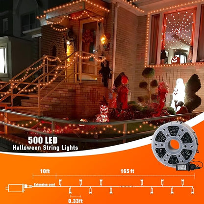 QITONG 165ft 500 LED Orange String Lights, Twinkle Lights Outdoor Waterproof with 8 Modes, Green Wire Orange Christmas Light Plug in Indoor with Timer Memory