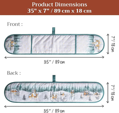 Maison d' Hermine Double Oven Mitts 100% Cotton Double Oven Glove (7"x35") | Heat Resistant BBQ Cooking Gloves with Loop Baking Kitchen Home Hotel Farmhouse Thanksgiving Christmas - Neige de Noel