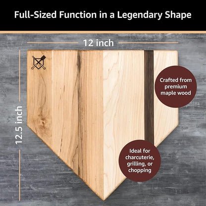 | 12'' Home Plate Cutting Board | Kitchen & BBQ Accessory for Baseball Fans Wood for Chopping, Prep, or Charcuterie | Made in USA