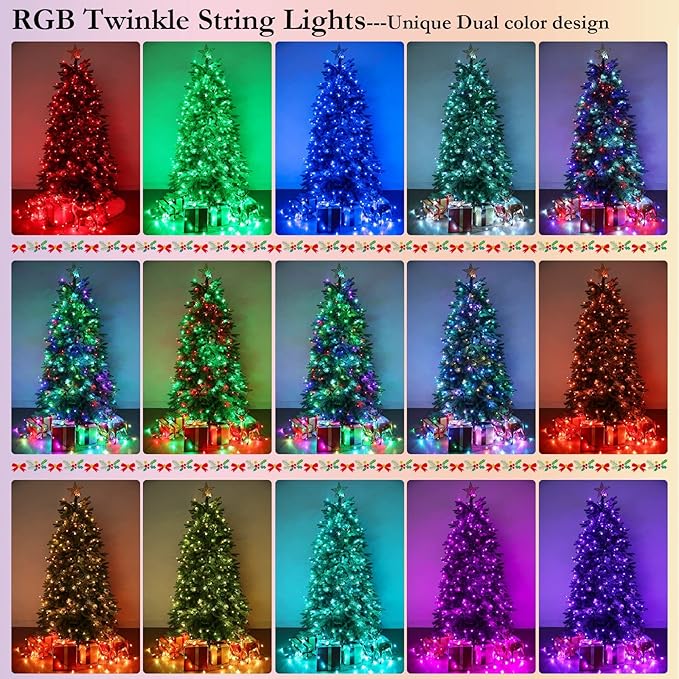 Joomer Red Blue White String Lights Outdoor, 164FT 500LED RGB Lights with Remote Timer Memory, Waterproof Indoor Outdoor 4th of July Independence Day Memorial Day Patriotic Yard Garden Decor