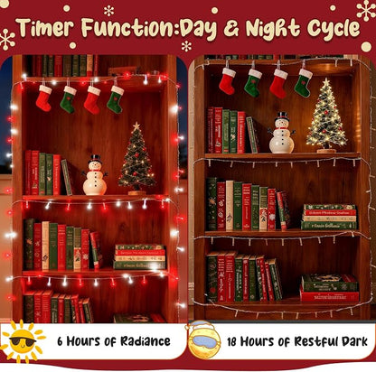cshare Red and White Christmas Lights Outdoor Battery Operated, Chrristmas String Lights with Timer Waterproof Clear Wire for Indoor & Outdoor Christmas Decorations Garland Party Garden