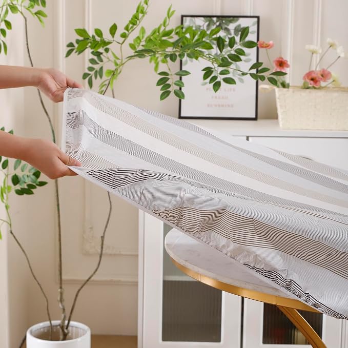 Walrus Round Vinyl Fitted Tablecloth with Flannel Backing Elastic Edge Design Table Cover Waterproof Oil-Proof PVC Table Cloth Stain-Resistant Best for 57"-66" Round