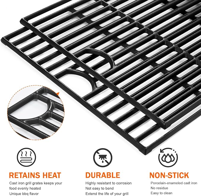 GGC 17 Inch Grill Grates Replacement for Nexgrill 4&5 Burner 720-0830H 720-0783E 720-0670A 720-888N, Kenmore 41516106210, Charbroil 463241113, 2PCS Cast Iron Cooking Grates(17" x 13 1/4" Each)
