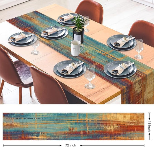 Emvency Blue and Orange Table Runner, Vintage Abstract Messy Rust Painting Dining Decor for Kitchen Coffee Table Family Dinners Holiday Parties Wedding Events Decor(13x72 inch)
