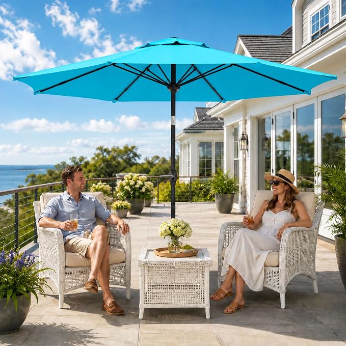 Sannwsg Outdoor Patio Umbrella,Table Umbrella with Push Button Crank,Market Umbrella with 8 Sturdy Ribs,Yard Umbrella