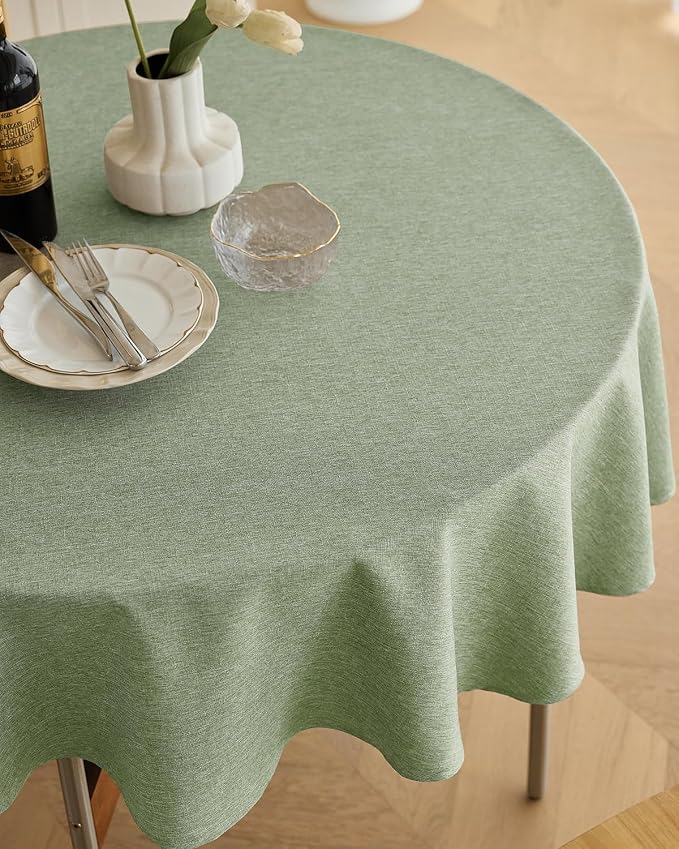 Decorelia Faux Linen Rustic Round Tablecloth for Coffee Table, Decorative Waterproof Outdoor Anti-Scratch Table Cloth Cover for Party, Wedding, Picnics, Patio(Round, 70 Inch(4-6 Seats), Sage Green)