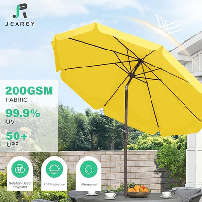 JEAREY 9 FT Patio Umbrella Outdoor, Table Umbrellas Market Umbrella w/Push Button Tilt/Crank, 8 Sturdy Ribs(Yellow)