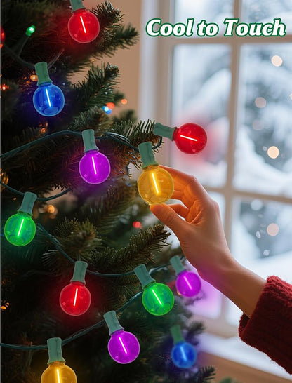 SUNSGNE G40 LED Christmas Globe String Lights, 50FT Shatterproof Round Colored Christmas Lights with 27 LED Clear Multicolor Bulbs(2 Spare) for Patio Balcony Roofline Garden Decor
