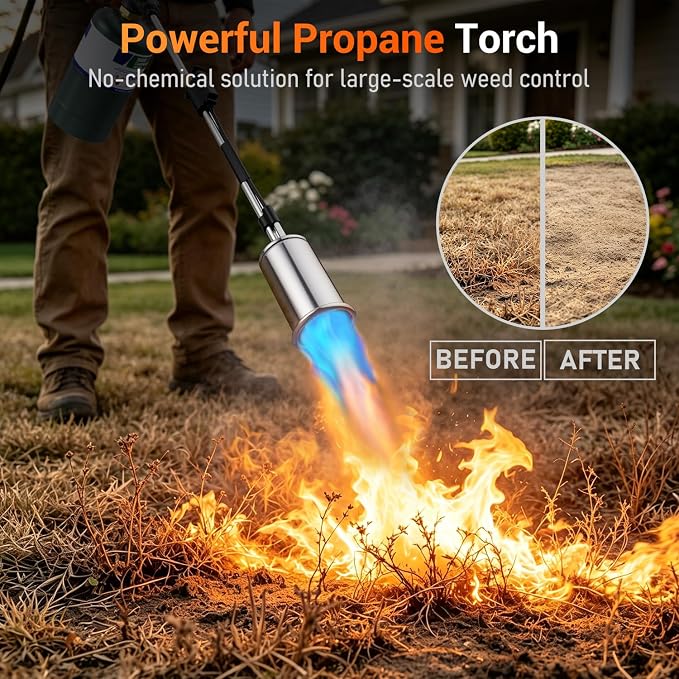 Sondiko Propane Torch Weed Burner with 10 FT Hose, High Output Weed Torch | 30" Detachable Long Arm Heavy Duty Blow Torch with Flame Control(Tank Not Included)