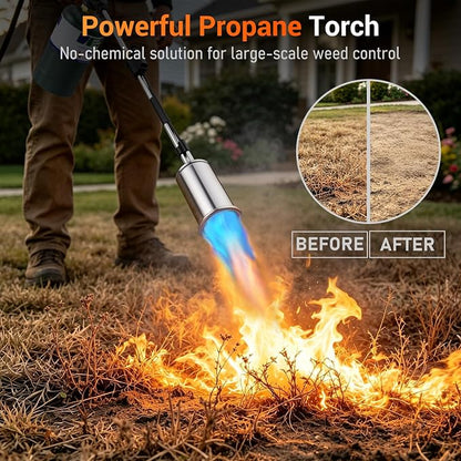 Sondiko Propane Torch Weed Burner, High Output Weed Torch Flamethrower, 30" Detachable Long Arm Heavy Duty Blow Torch For Garden, Wood, Ice, Snow, Melting(PROPANE TANK NOT INCLUDED)