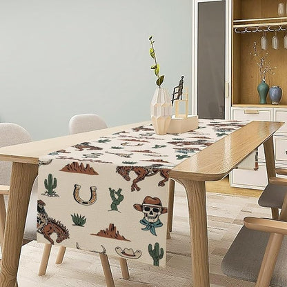 Western Table Runner, Rustic Country West Cowboy Riding Horse Desert Farmhouse for Garden Farmhouse Party Holiday Dinner Home Decoration Everyday 13x70 Inch