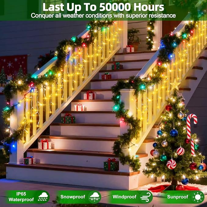 1332 LED 132FT Christmas Lights,296 Drops Icicle Lights with 12 Modes | Warm White Icicle String Lights with Timer and Dimming for Long Rooflines, Wide Eaves, Storefronts and Wedding Backdrops