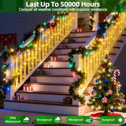 1332 LED 132FT Christmas Lights,296 Drops Icicle Lights with 12 Modes | Warm White Icicle String Lights with Timer and Dimming for Long Rooflines, Wide Eaves, Storefronts and Wedding Backdrops