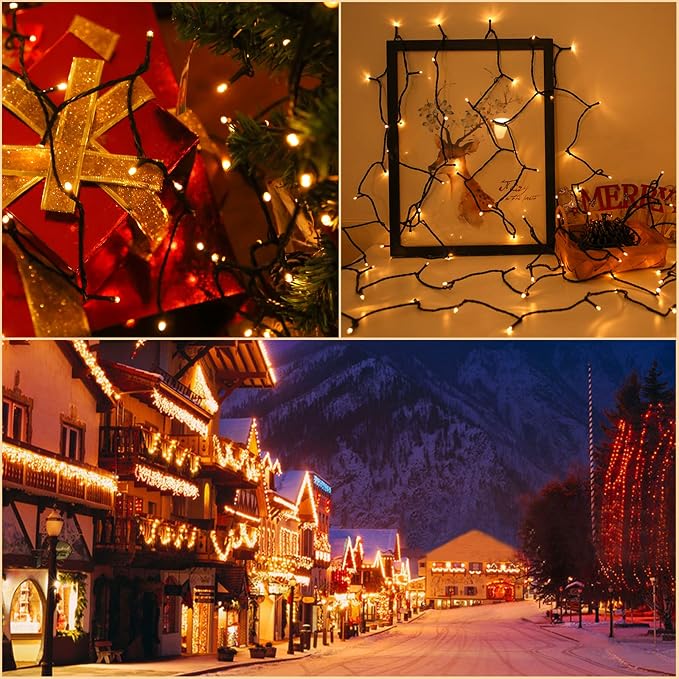 Solar Christmas String Lights, Warm White 200Led Outdoor Waterproof | 2 Pack Total 400LED 144Ft 8 Modes Timer, IP44 Outside Fairy Lights for Tree, Garden, Patio, Lawn, Party, Yard Decorations