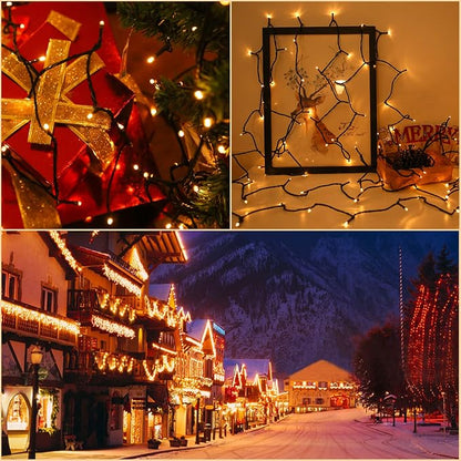 Solar Christmas String Lights, Warm White 200Led Outdoor Waterproof | 2 Pack Total 400LED 144Ft 8 Modes Timer, IP44 Outside Fairy Lights for Tree, Garden, Patio, Lawn, Party, Yard Decorations