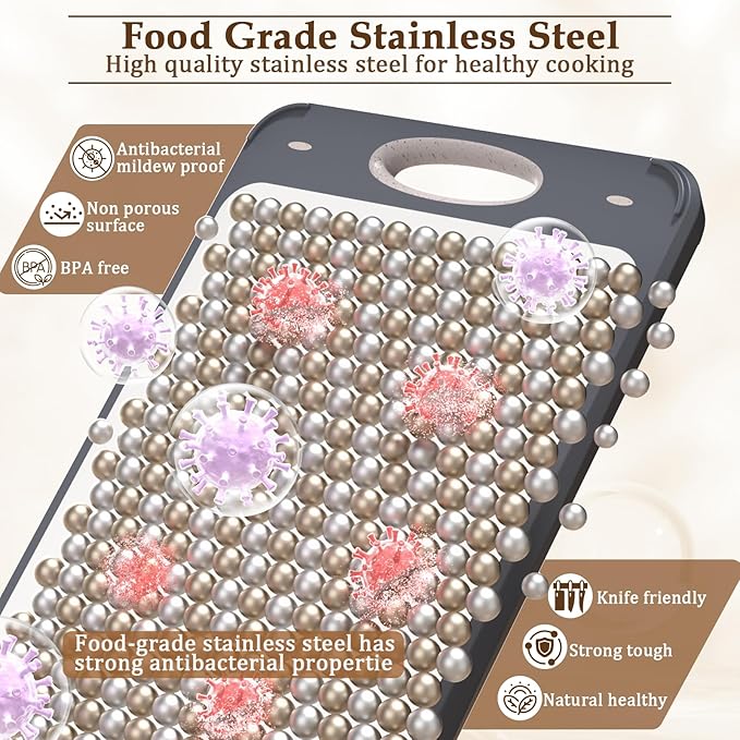 GUANCI Stainless Steel Cutting Board for Kitchen, Non Toxic 2-in-1 Double Sided Design, 304 Food Grade Stainless Steel & Wheat Straw PP, Durable Chopping Board for Meat & Vegetables, 14×9.6 Inch