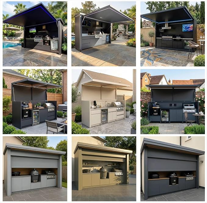 Weatherproof Modular Outdoor Kitchen | Outdoor Kitchen Island with BBQ Grill, Sink & Refrigerator, Ideal for Glamping Resort, Villa Backyard & Restaurant Patio
