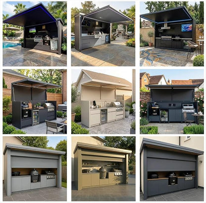 Weatherproof Modular Outdoor Kitchen | Outdoor Kitchen Island with BBQ Grill, Sink & Refrigerator, Ideal for Glamping Resort, Villa Backyard & Restaurant Patio