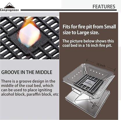 CAMPINGMOON Cast Iron Coal Bed Charcoal Fire Grate 8.27x8.27-inch T-210