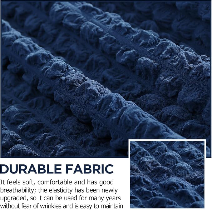 Fanfanwin 3 Pcs Sofa Slipcover Set for Couch Cushion Durable Washable High Elastic Stretchable Furniture Couch Covers with Skirt for Sofa Loveseat Arm Chair(Navy Blue,Seersucker)