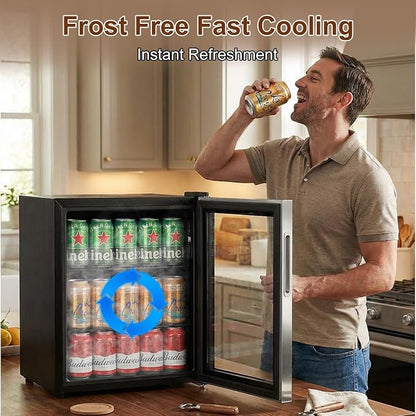 FoMup Mini Fridge 50 Can, Small Beverage Refrigerator with Reversible Glass Door, Countertop Drink Cooler with Temperature Control, Compact Beer Soda Fridge for Office Dorm Kitchen, Stainless Steel