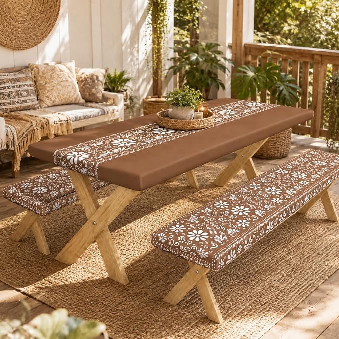 Cinrobiy 3PCS Picnic Table Cover Set with Bench Covers Fitted Waterproof Outdoor Tablecloth Mexican Fiesta Cinco De Mayo Party Camping Picnic Table Decoration Set 72 x 30 Inch