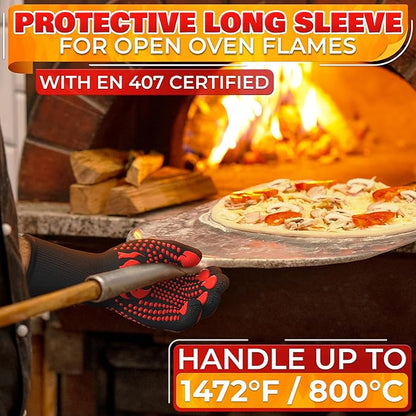 Aramid Heat Gloves for Grilling - Heat Resistant Gloves for Cooking, Men L–XL (9–10″), Women XL (10–11″), Withstands 1472°F (6 Sec), Grill Mitts with Dual-Layer Protection - for Indoor & Outdoor Use