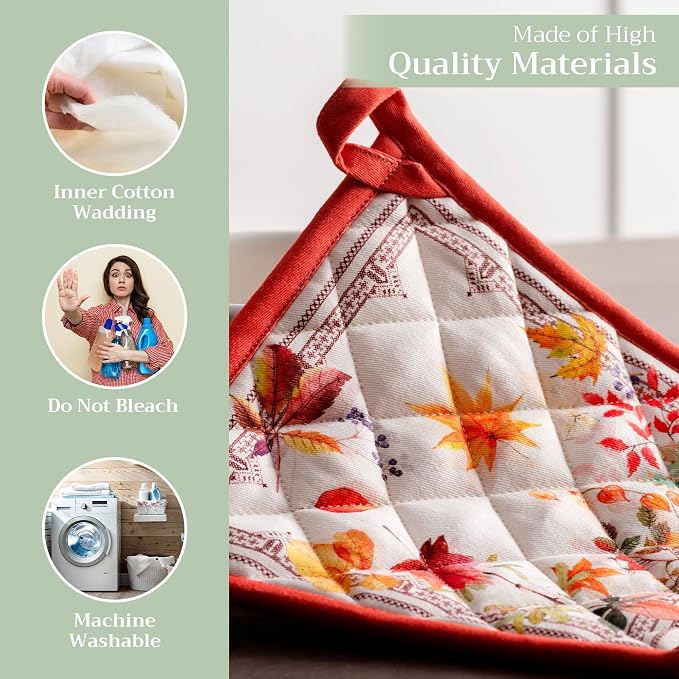 Maison d' Hermine Pot Holders 100% Cotton Potholders (8" x 8", Pack of 2) | Heat Resistant Hot Pads with Loop BBQ Cooking Baking Hotel Kitchen Handling Hot Pans Thanksgiving Christmas - Amarante