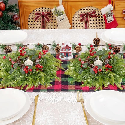 Waipfaru 6 Pcs Small Christmas Wreath, Mini Wreaths for Cabinets, Christmas Wreaths for Windows Kitchen Front Door Candle Rings Fireplaces Table Centerpiece Indoor Outdoor Decorations