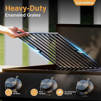 Sophia & William 4-Burner Gas Grill Griddle Combo with Stove, 482 SQ.IN.Cooking Area, 52,000 BTU Propane Barbeque Grills Outdoor Cooking with Two Shelves for Outside BBQ Patio Barbecue, Black