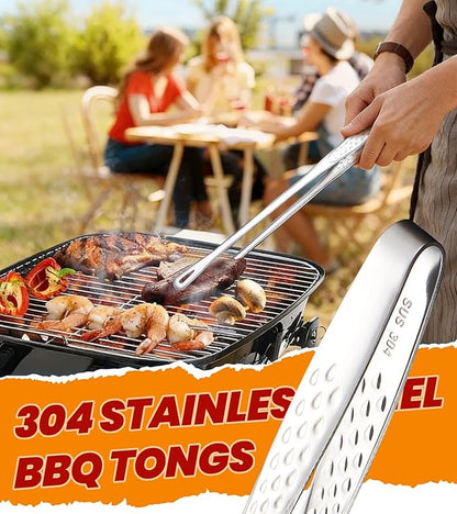 Ugotit 6 Pack Cooking Tongs 11 Inch, Korean BBQ Tongs Stainless Steel Kitchen Tweezers, Japanese Yakiniku Grill Tongs for BBQ, Frying, Salad, Hot Pot