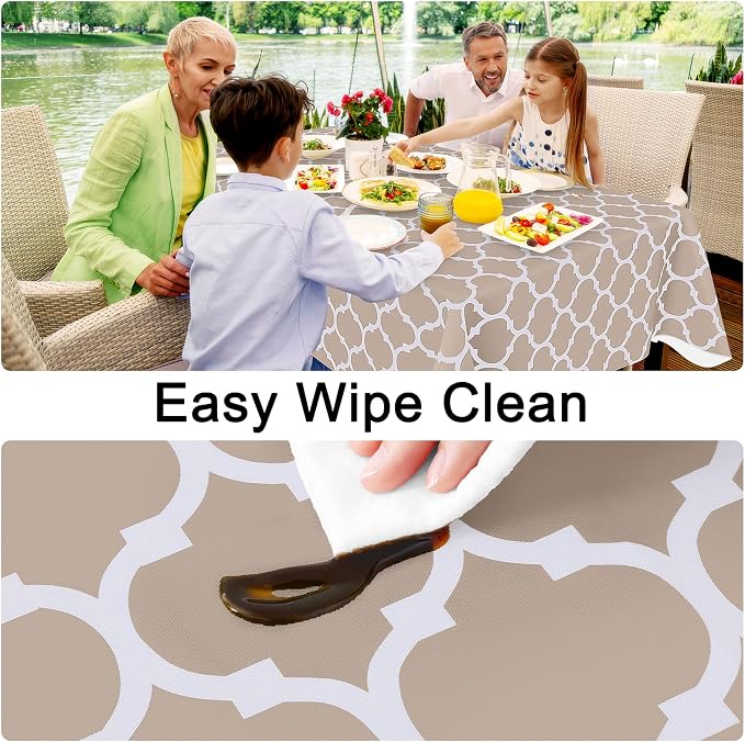 Smiry Rectangle Table Cloth, Waterproof Vinyl Tablecloths with Flannel Backing for Rectangle Tables, Wipeable Spillproof Plastic Tablecloth for Dining, Camping, Indoor and Outdoor (60"x102", Khaki)