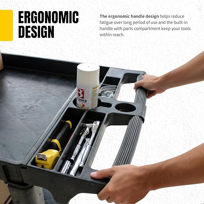 MaxWorks 2‑Tier Heavy‑Duty Utility Service Cart 500 lb Capacity 46" x 25.5" x 33.5" with 5" Swivel Casters and Polypropylene Shelves for Garage Workshop Warehouse Office (80858)