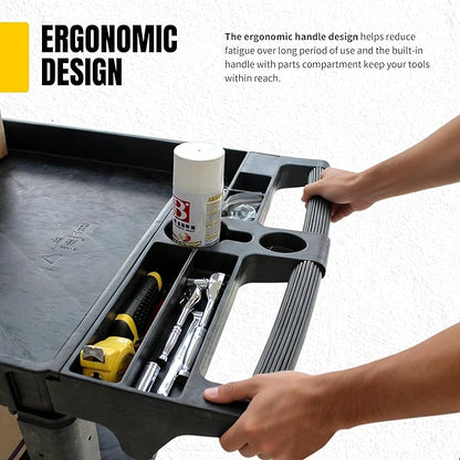 MaxWorks 2‑Tier Heavy‑Duty Utility Service Cart 500 lb Capacity 46" x 25.5" x 33.5" with 5" Swivel Casters and Polypropylene Shelves for Garage Workshop Warehouse Office (80858)