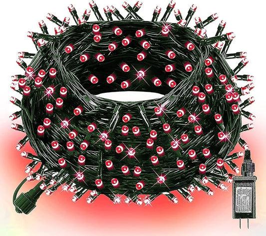 Dazzle Bright 300 LED Christmas String Lights, 100 FT Connectable Waterproof String Lights Green Wire with 8 Modes Christmas Decoration for Indoor Outdoor Party Yard Garden Decor (Red)