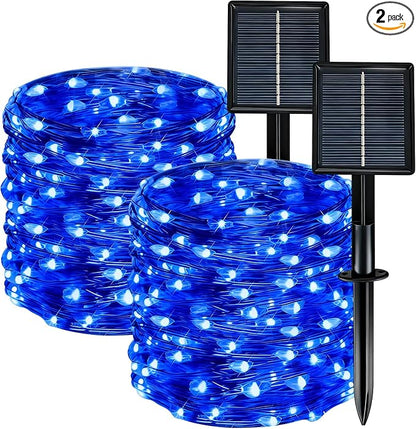 Solar String Lights Outdoor Waterproof 2 Pack Total 66ft 200LED 8 Modes Twinkle Lights Solar Fairy Lights for Patio, Garden Yard Party Wedding Tree Christmas Halloween Decoration, Blue