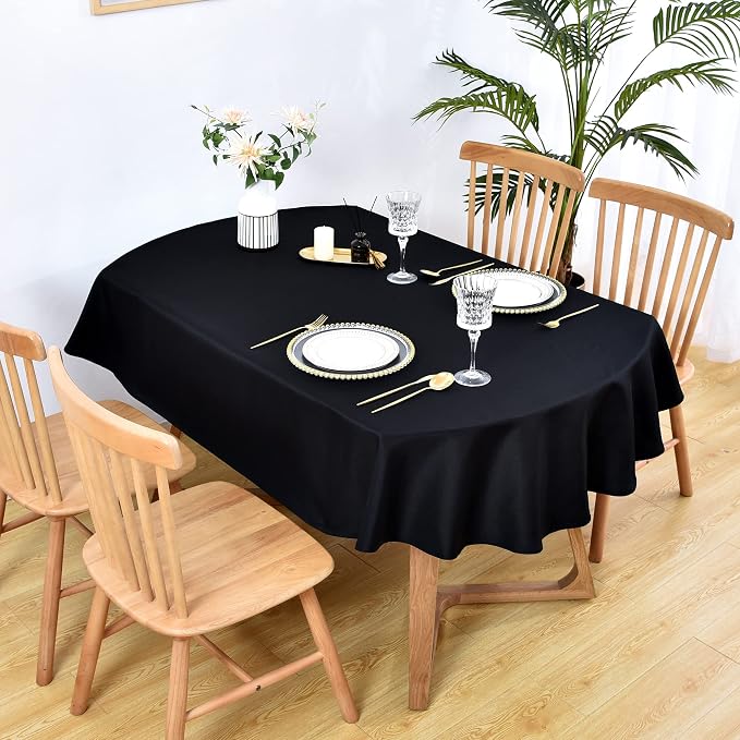 Wolkemer Small Oval Tablecloth 52 x 70 Inch Washable Fabric Table Cloth | Oval Table Cloth, Solid Black Cloth Tablecloth, Oval Table Cover for Dining Wedding Party Banquet Tabletop Decoration