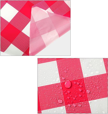 Disposable Checkered Tablecloth Round Plastic Buffalo Plaid Table Cloth 84'' Gingham Tablecover for Picnic Camping BBQ Graduation Party(Red and White,3 Pieces)