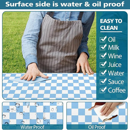 Picnic Table Cover with Bench Covers and Bag, Blue and White Checkered Gingham Buffalo Plaid Camping Tablecloth Waterproof Windproof Elastic Edges Fitted Tablecloths for Outdoor Garden 3PCS 30x72 Inch