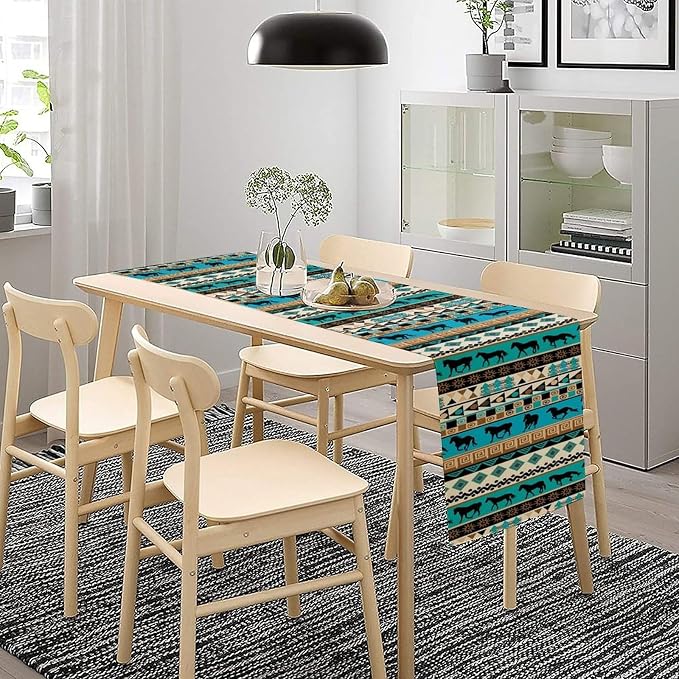 Aztec Horse Print Table Runner, Spring Summer Seasonal Holiday Kitchen Dining Table Decoration for Indoor Outdoor Home Party 13x90 Inch