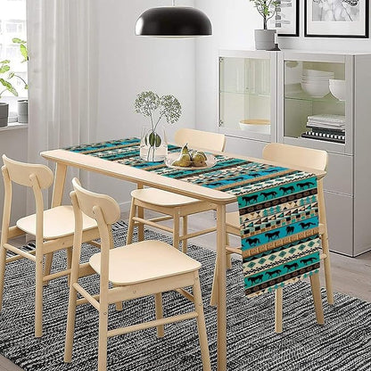 Aztec Horse Print Table Runner, Spring Summer Seasonal Holiday Kitchen Dining Table Decoration for Indoor Outdoor Home Party 13x120 Inch