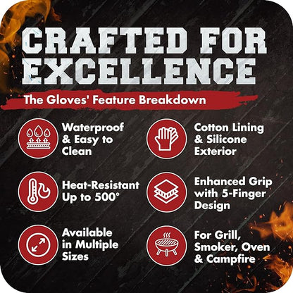 KITCHEN PERFECTION Silicone Smoker Oven Gloves-Extreme Heat Resistant BBQ Gloves-Handle Hot Food Right on Your Grill Fryer & Pit|Waterproof Grilling Cooking Baking Mitts|Superior Value Set +3 Bonuses