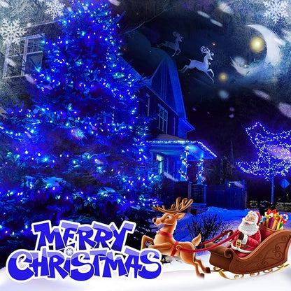 33FT 100 LED Blue Christmas Twinkle String Lights Indoor Outdoor | 8 Modes with Memory, Connectable, IP65 Waterproof, Transparent Wire, Up to 5 Sets, Widely use for Classroom, Bedroom, dorm