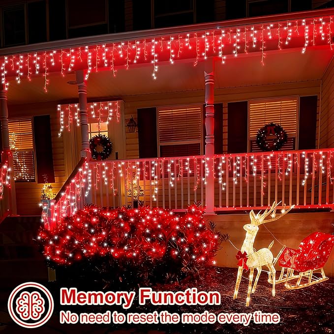 YEGUO 66ft 800 LED Red and White Icicle Lights Outdoor Waterproof, 160 Drops Icicle String Lights Connectable, 8 Modes Icicle Christmas Lights with Memory Timer