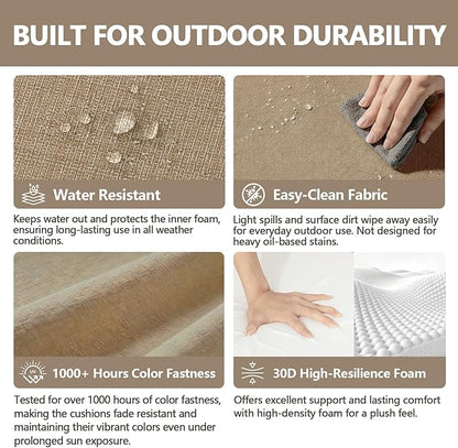 Goodgoods 19.5 x 20 Outdoor Chair Cushions Set of 4, Fade-Resistant & Water-Resistant Patio Seat Cushion Pads with Ties, 30D High-Resilience Foam for Dining Room Kitchen Chairs, Toffee